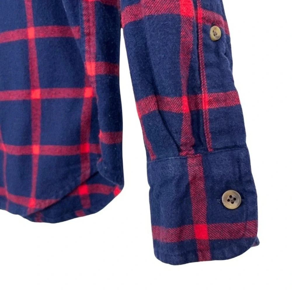 J. Crew Mens Slim Flannel Shirt Navy Blue Red Plaid‎ Windowpane Men's  Sz Small
